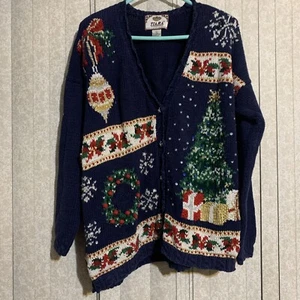 Cardigan vintage Heirloom Holiday maglia grossa maglione brutto Natale taglia large - Foto 1 di 7