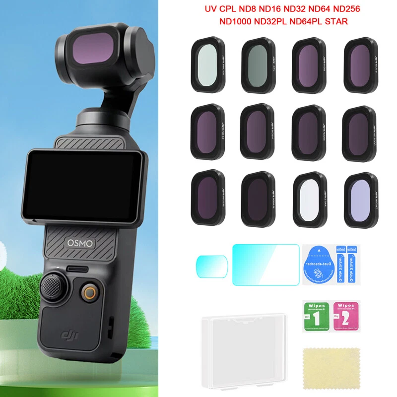 For DJI OSMO POCKET 3 Lens HD Tempered Film Cover/UV CPL ND8 16 32 64 Filter Set - Image 1 of 4