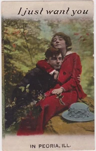 Antique Bamforth & Co Romantic Card " I Just Want You " Peoria, IL. - Picture 1 of 2