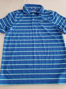 VINEYARD VINES Boys Striped PERFORMANCE Polo Shirt  L (16) WHALE LOGO - Picture 1 of 5