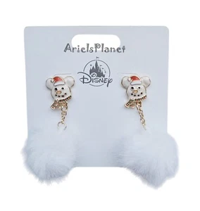 Disney Parks Mickey Mouse Snowman Christmas Holiday Plush Dangling Earrings - Picture 1 of 1