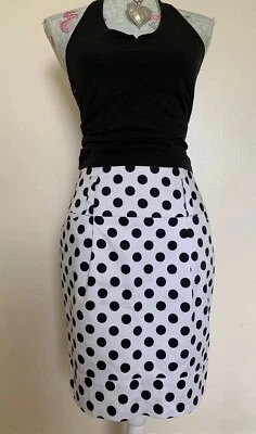 Papaya White Spotted Cotton Elastane Mini Wiggle Skirt Fully Lined 18” Size 10 — 第 1/4 张图片