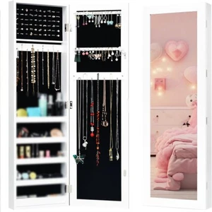 Jewelry Armoire Cabinet with Full-length Mirror, Wall or Door Mounted, White - Picture 1 of 5