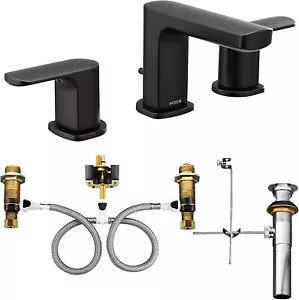 Moen T6920BL-9000 Rizon Widespread Bathroom Faucet with Valve, Matte Black - Picture 1 of 5