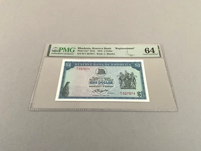 Rhodesia 1 Dollar P-34c* *Replacement* 1978  PMG 64 - Image 1 of 4