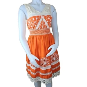 Anthropologie Sun Dress Womens 0 Orange Crochet Smocked Aniko Moulinette Soeurs - Picture 1 of 20