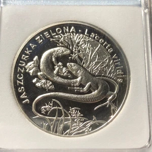 2009 MW Poland Green Lizard 20 Zlotych Sterling Silver Coin - Picture 1 of 3