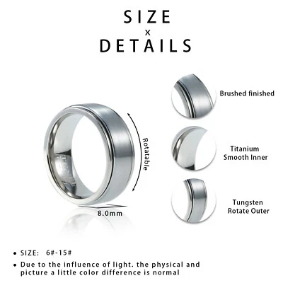 Titanium Tungsten Men Wedding Ring Rotary Fidget Spinner Ring Stress Reliever - Image 1 of 4