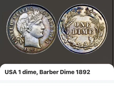 1892 Barber Dime, Choice BU, Nicely Toned, Bright Luster Cover