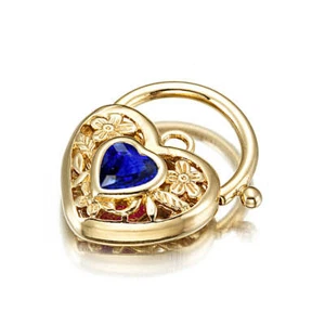 18ct Heavy Yellow Gold Plated Dark Blue Filigree Heart Locket - USA Made - Foto 1 di 3