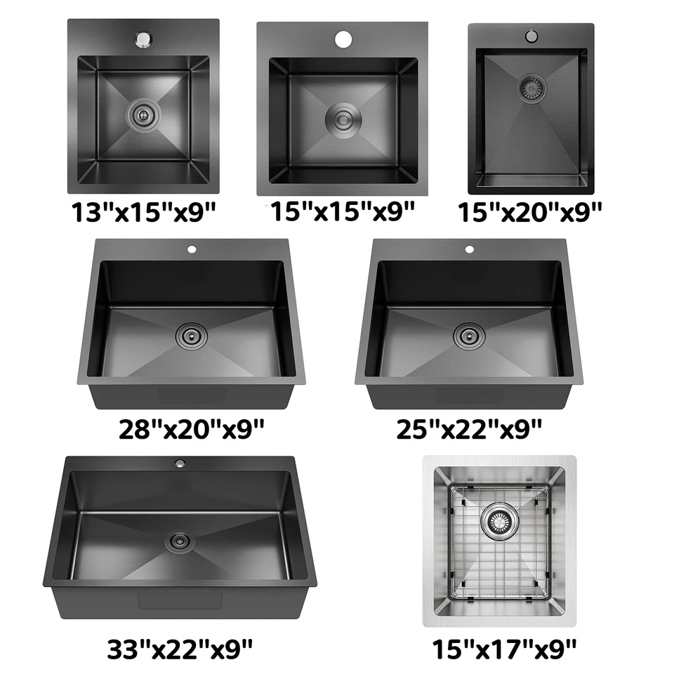 KOXKING Stainless Steel Drop In Kitchen Bar Sink Single Bowl Top-Mount Black & Silver