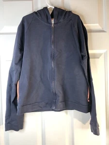 Ann Taylor LOFT Petites taglia SP felpa con cappuccio giacca con cerniera blu navy con tubino arancione - Foto 1 di 6