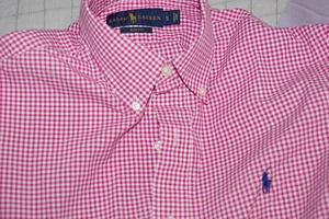 Ralph Lauren rosa weiß kariertes Button Down Hemd Langarm Herren Small - Bild 1 von 4