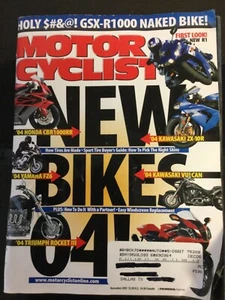 Motorcyclist November 2003 Aprilia RSV1000R Mille Yamaha R1 Kawasaki ZX-10R. - Picture 1 of 6
