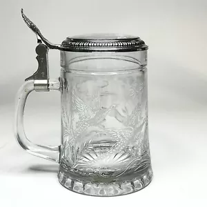 Vetro inciso birra pietra peltro coperchio fagiani nell'erba coniglietti Germania Ovest - Foto 1 di 19