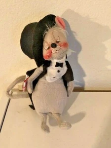 Cappello smoking ANNALEE grigio MOUSE nero 1992 formale CARINO! 7" - Foto 1 di 4