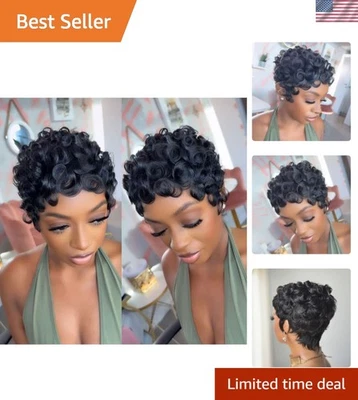 Pixie Cut Wigs for Black Women Brazilian Curly Pixie Cut Wig Human Hair Gluel... - Image 1 of 4
