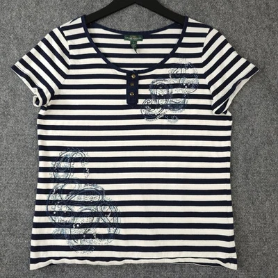Camisa Lauren Ralph Lauren Mujer L Azul Blanco Rayas Lentejuelas Cuentas Paisley Top Foto 1 de 4