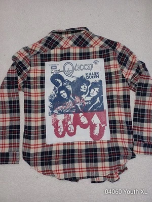 EUC Boys XL Queen Plaid Long Sleeve Black Red Rock Band Boutique Long Sleeve - Image 1 of 4