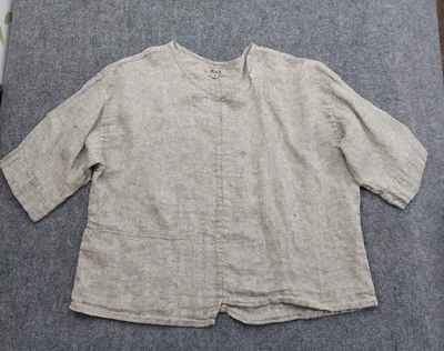 Top de lino para mujer mediano beige lino cuadrado manga corta cuello redondo Lagenlook Boho Foto 1 de 4