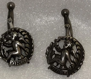 Rare Cini Sterling Virgo Zodiac Wreath Cufflinks 925 Signed Mid Century - Picture 1 of 9