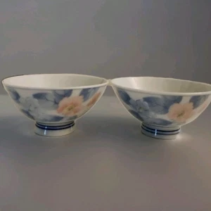 2 Japanese Vintage Multicolored Floral Print Small Porcelain Rice Bowl - Picture 1 of 7
