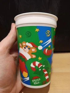 Vintage 1992 Pizza Hut Natale tazza di plastica orsacchiotto, canna di caramelle, treno giocattolo - Foto 1 di 13