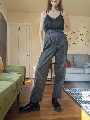 1980s Giorgio Armani Flecked Dark Gray Pleated Trousers - Image 1 of 4