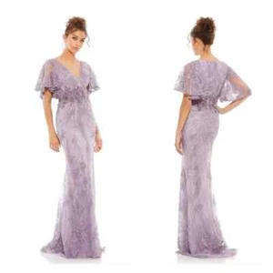 Mac Duggal Purple Vintage Lilac Flutter Sleeve Evening Gown Size 8 $798 - Picture 1 of 4