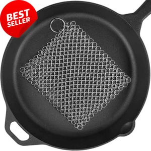 Cast Iron Cleaner 8"x6" 316L Stainless Steel Chain Scrubber for Pans Skillets - Picture 1 of 12