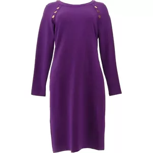 IMAN Global Chic PÚRPURA Vestido Ponte Ajustado con Detalle de Botones TALLA 1X - Imagen 1 de 4