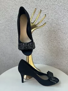 Pumps Schuhe Absätze Kate Spade NY Casey schwarz offene Zehenpartie Glitzerschleifen 6M - Bild 1 von 8