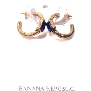 Banana Republic Women's Lapis Rectangle STone Link Hoop Earrings NWT 58 - Picture 1 of 8