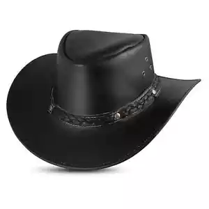 Western Style Genuine Leather Cowboy hat for Men and Women Shapeable Wide Brim - Picture 1 of 6