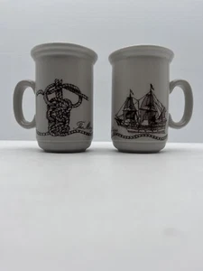 Churchill England Coffee Mug Pottery THE MAYFLOWER SHIP SAILOR KNOT Vintage X 2 - Bild 1 von 10