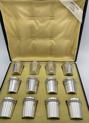 Tazas de licor francesas pesadas antiguas sólidas de plata de ley 950 12 piezas/disparo/copa 243 g Foto 1 de 4