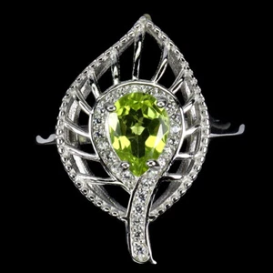 925 Anillo Plata de Ley Pera Peridoto 8x6mm Gema Natural Joyería Talla 8 - Imagen 1 de 13