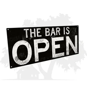The Bar Is Open - Rustic Looking Metal Home Decor Sign - THC2240 - Picture 1 of 12
