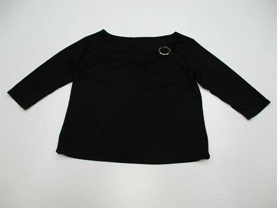 new NINE & COMPANY T3281 Scoop Neck Detail Black 3/4 Sleeve Knit Blouse Top — 第 1/4 张图片