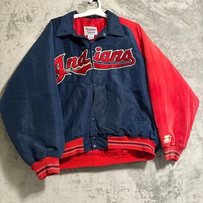 Vintage 90s Starter Cleveland Indians Dugout Jacket Mens XL MLB Diamond READ - Image 1 of 4
