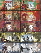 Set, Animals from around the world, $1-5-10-50-100, 2017, Hybrid Polymer