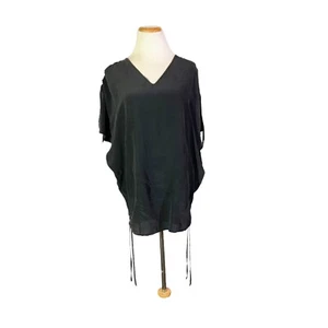 Gold Hawk Size XS Silk Tunic Blouse Black Short Sleeve Ruched Sides - Picture 1 of 10