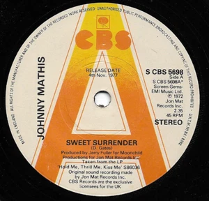 JOHNNY MATHIS - SWEET SURRENDER / 99 MILES FROM L.A. - * PROMO * - 70s POP VOCAL - Picture 1 of 3