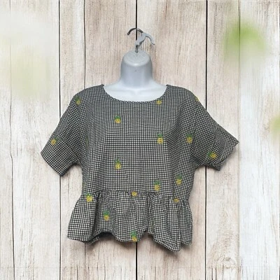 Blusa Niña Krazy Talla M Blanco y Negro Manga Corta Bordada Piñas Foto 1 de 4