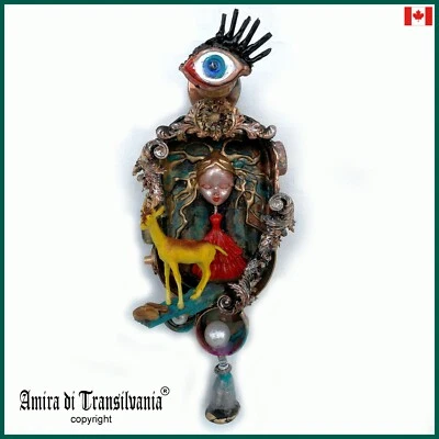 art assemblage modern original sculpture mixed media painting animals dolls goat - Image 1 of 4