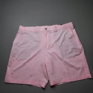 New Penguin Mens Chino Shorts Cherry Blossom Embroidered Stretch Pink Size 42 - Picture 1 of 11