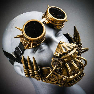 Gold Respirator Gas Mouth Mask Steampunk Costume Burning Man Party Spike Goggles - Image 1 of 4