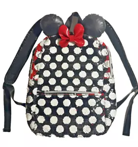 Disney Parks Minnie Mouse Ears Reversible Sequin Fabric Backpack Book Bag - Picture 1 of 8