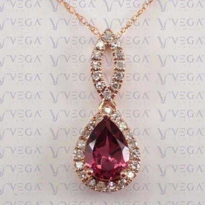 Colgante de oro rosa sólido de 14 quilates con turmalina natural y diamantes de 4,00 quilates sin cadena Foto 1 de 4
