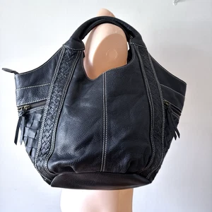 Melodie Leather Shoulder Bag Womens Black Handbag Weaved Zipper Boho Tote Travel - Picture 1 of 24